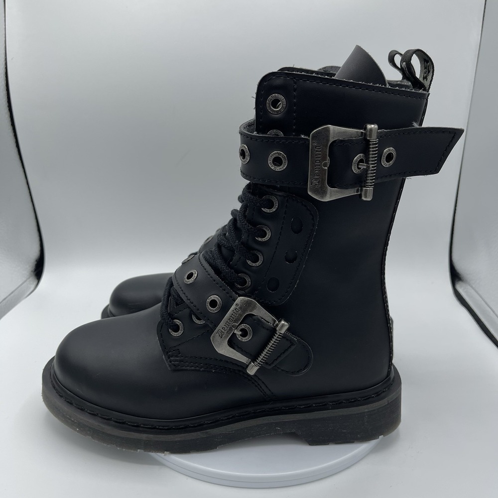 DEMONIA Bolt 250 Goth Combat Biker Ankle Boots Black Matte Men 6 Women's 8 - Picture 2 of 7